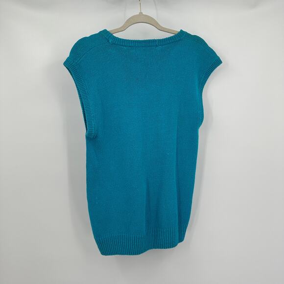 Country Concepts Womens Top Size L Turquoise Linen Blend Vintage Coastal Knit - Picture 2 of 8